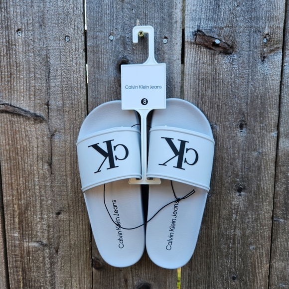 NWT Women's Calvin Klein Jeans Slides Size 8 Color Grey/Black Logo - Picture 5 of 6